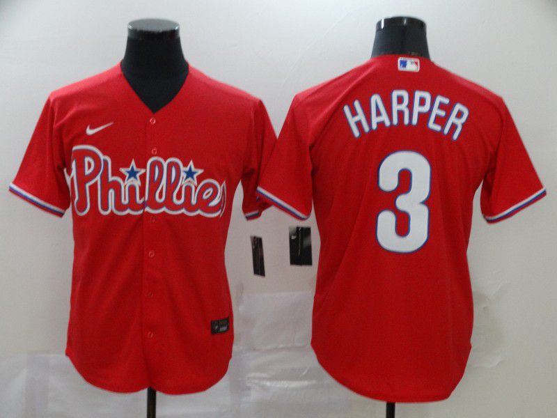 Men Philadelphia Phillies #3 Harper Red Nike Game MLB Jerseys->los angeles dodgers->MLB Jersey